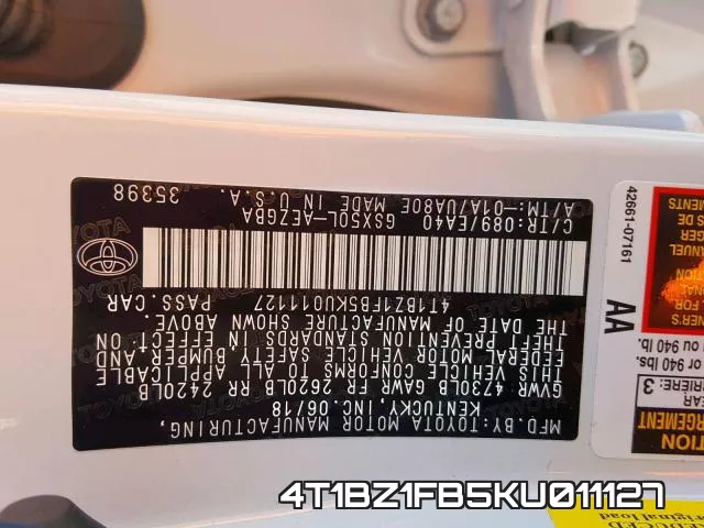 4T1BZ1FB5KU011127 фото 2