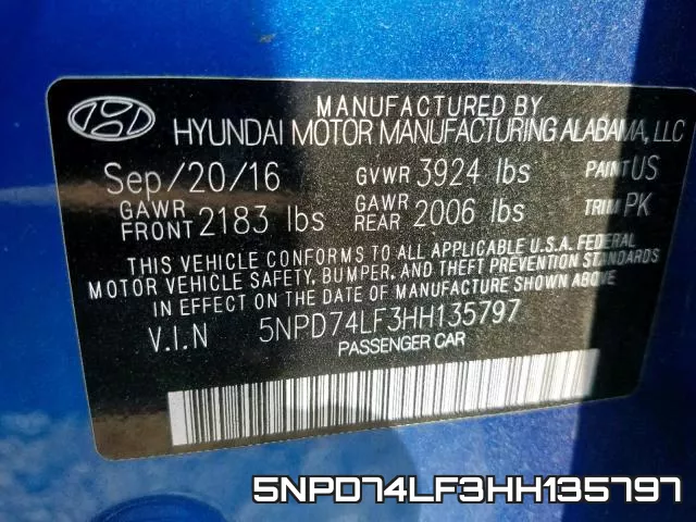 5NPD74LF3HH135797 фото 2