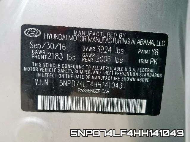 5NPD74LF4HH141043 фото 2