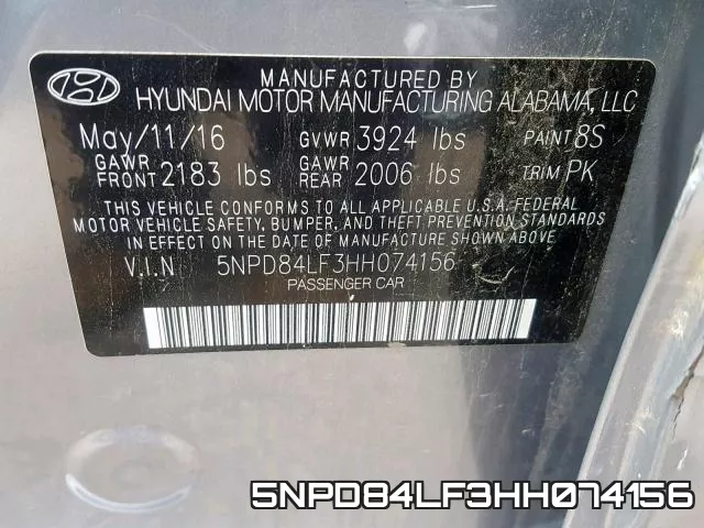 5NPD84LF3HH074156 фото 2