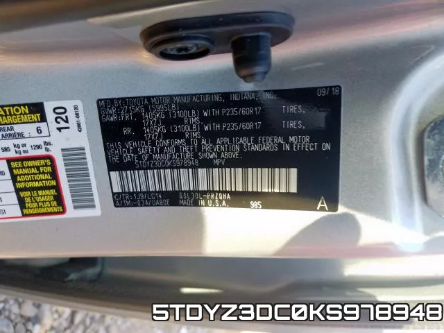 5TDYZ3DC0KS978948 фото 2