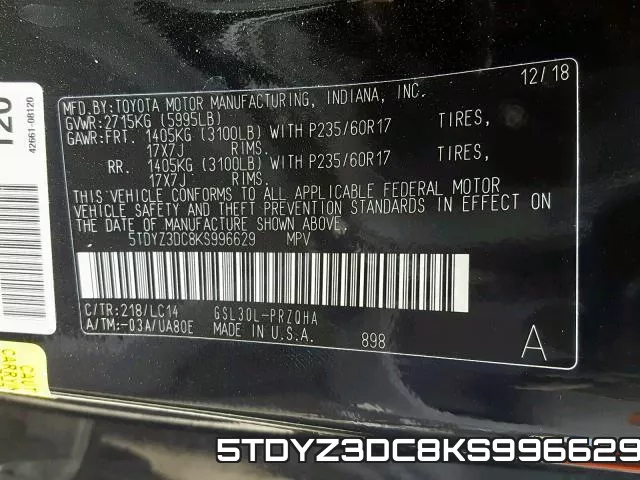 5TDYZ3DC8KS996629 фото 2
