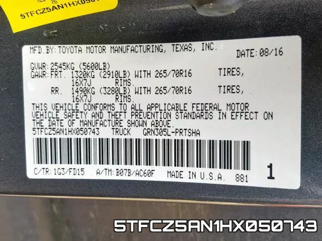 5TFCZ5AN1HX050743 фото 2
