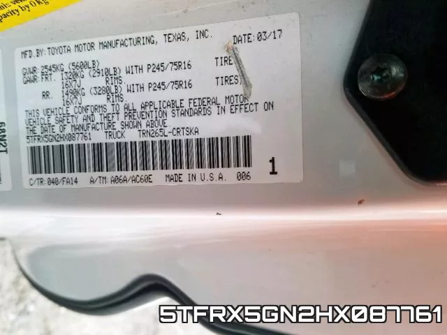 5TFRX5GN2HX087761 фото 2