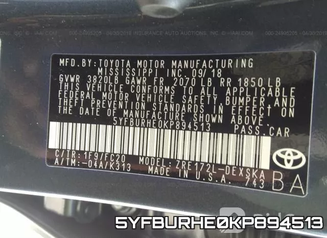 5YFBURHE0KP894513 фото 10