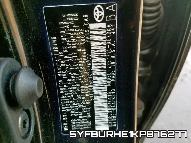 5YFBURHE1KP876277 фото 2