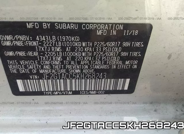 JF2GTACC5KH268243 фото 10
