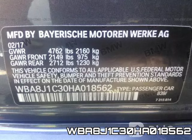 WBA8J1C30HA018562 фото 10