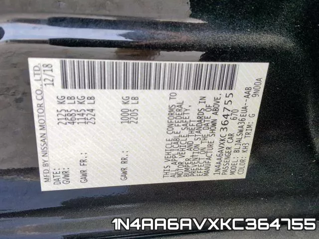 1N4AA6AVXKC364755 фото 2