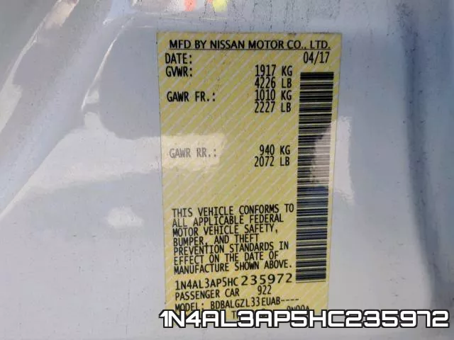 1N4AL3AP5HC235972 фото 2
