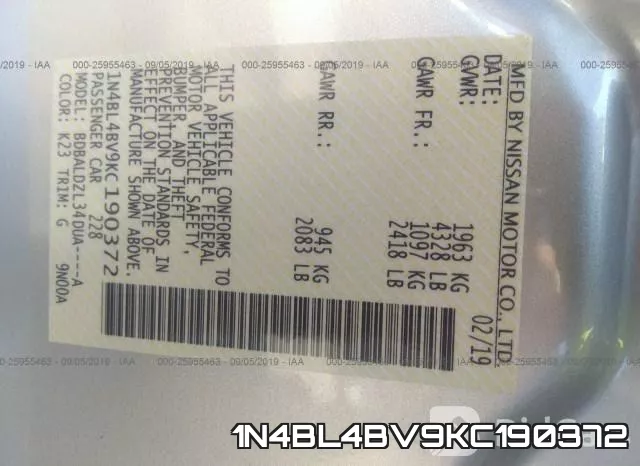 1N4BL4BV9KC190372 фото 10