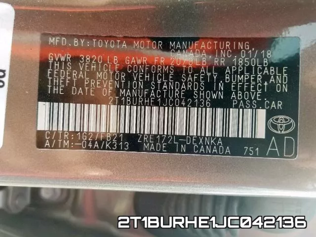 2T1BURHE1JC042136 фото 2