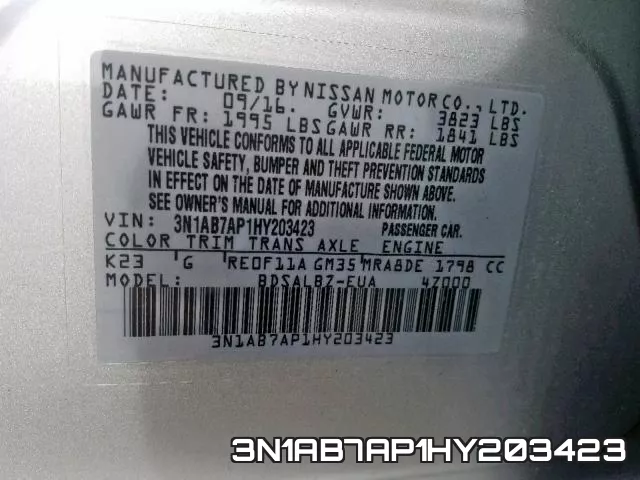 3N1AB7AP1HY203423 фото 2