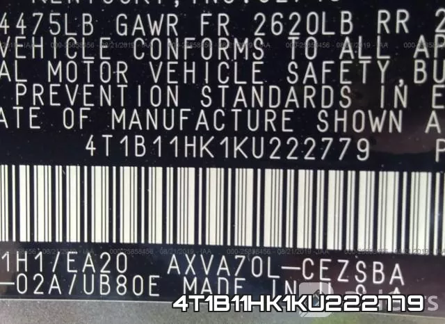 4T1B11HK1KU222779 фото 10