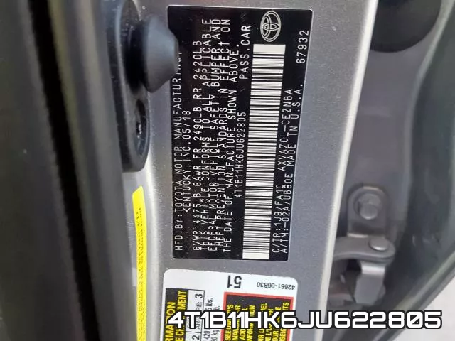 4T1B11HK6JU622805 фото 2