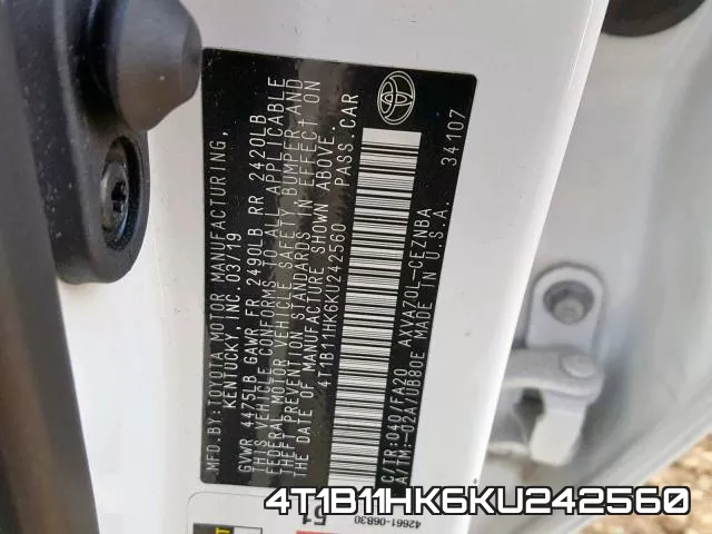 4T1B11HK6KU242560 фото 2