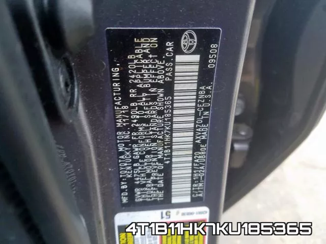 4T1B11HK7KU185365 фото 2