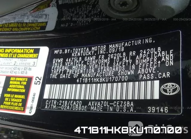 4T1B11HK8KU170700 фото 10