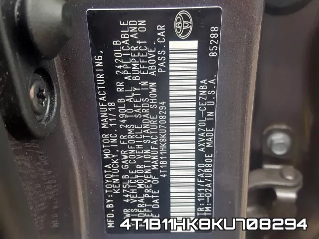 4T1B11HK8KU708294 фото 2