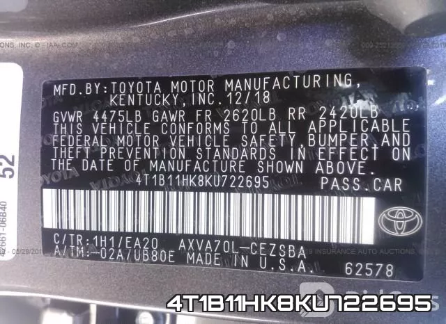 4T1B11HK8KU722695 фото 10