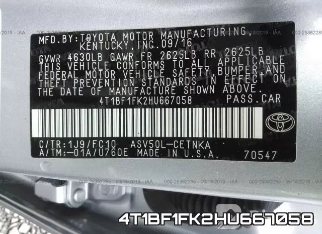 4T1BF1FK2HU667058 фото 10
