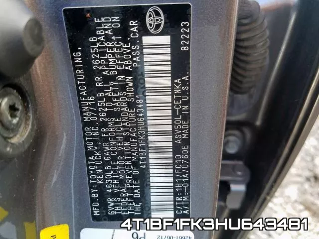 4T1BF1FK3HU643481 фото 2