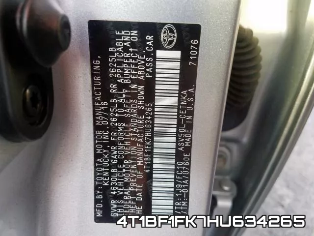 4T1BF1FK7HU634265 фото 2