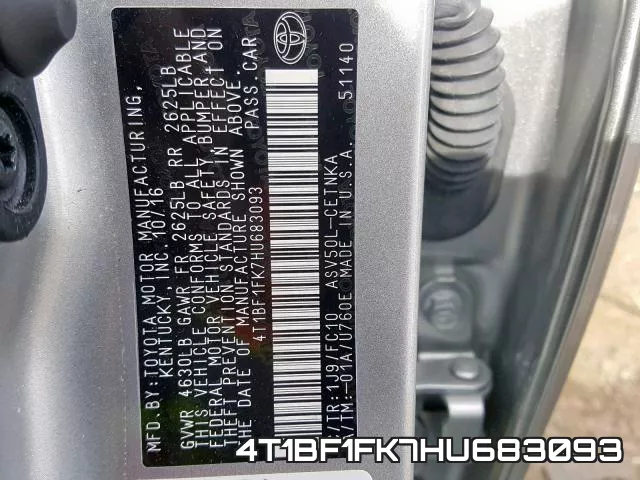 4T1BF1FK7HU683093 фото 2