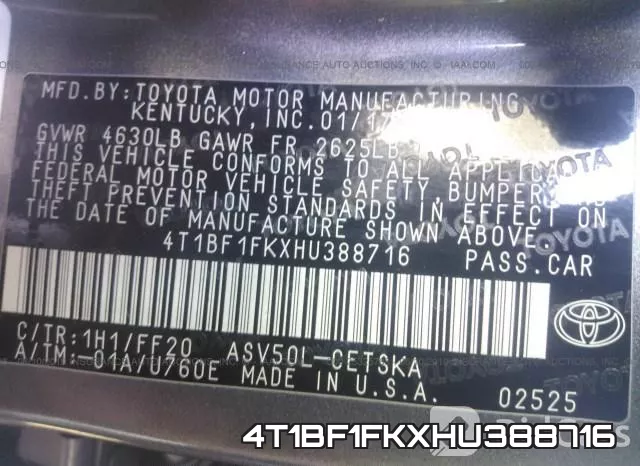 4T1BF1FKXHU388716 фото 10
