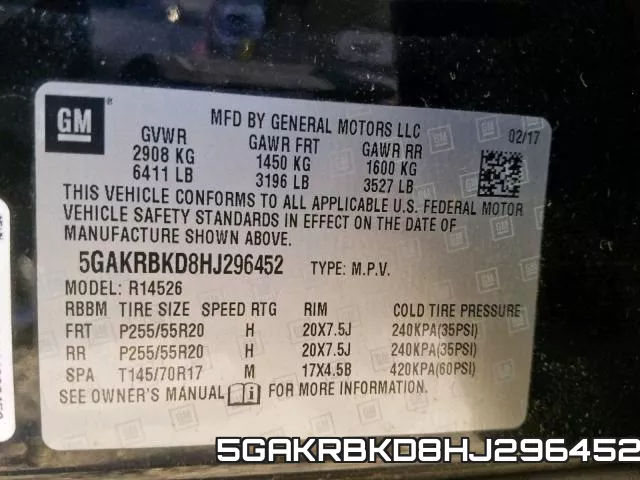 5GAKRBKD8HJ296452 фото 2