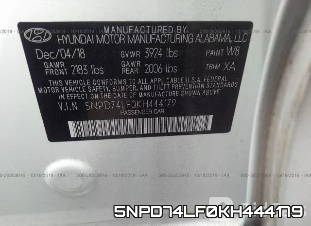5NPD74LF0KH444179 фото 10