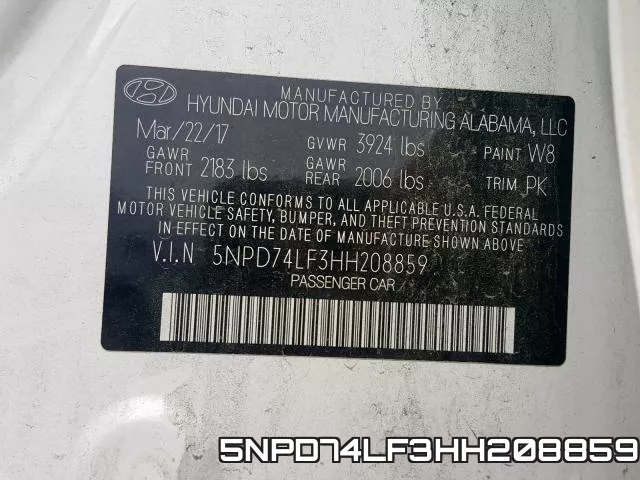 5NPD74LF3HH208859 фото 2