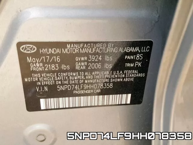 5NPD74LF9HH078358 фото 2