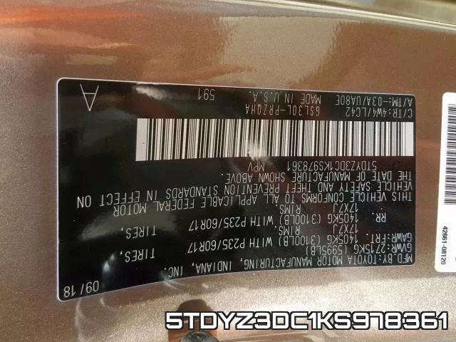 5TDYZ3DC1KS978361 фото 2