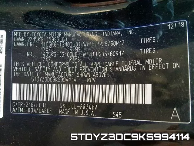 5TDYZ3DC9KS994114 фото 2