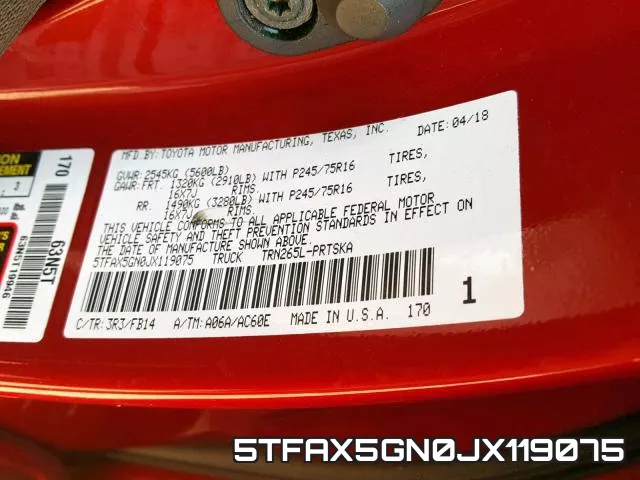 5TFAX5GN0JX119075 фото 2