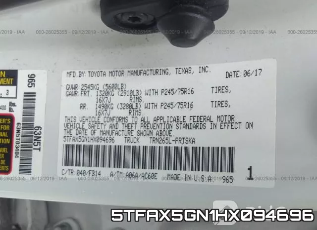 5TFAX5GN1HX094696 фото 10