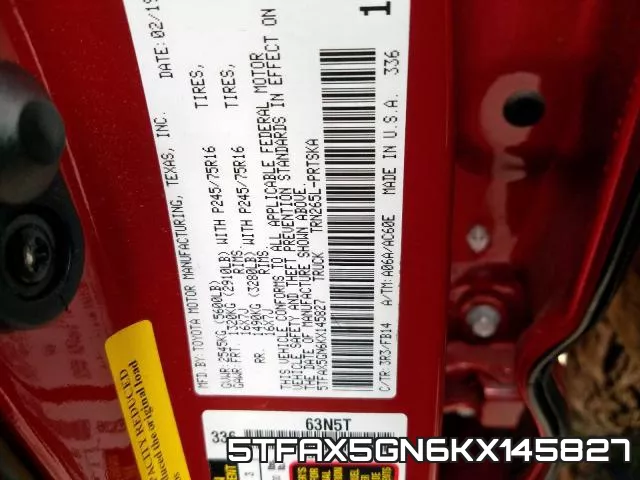 5TFAX5GN6KX145827 фото 2