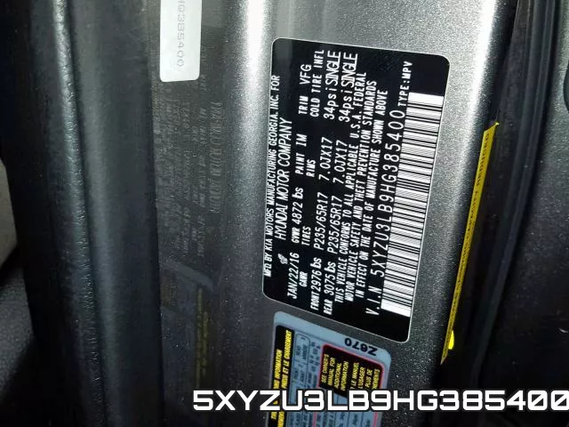 5XYZU3LB9HG385400 фото 2