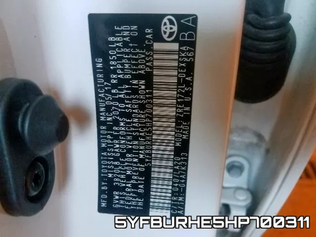 5YFBURHE5HP700311 фото 2