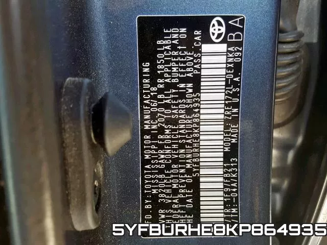 5YFBURHE8KP864935 фото 2
