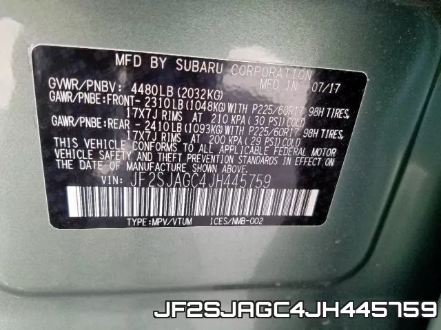 JF2SJAGC4JH445759 фото 2