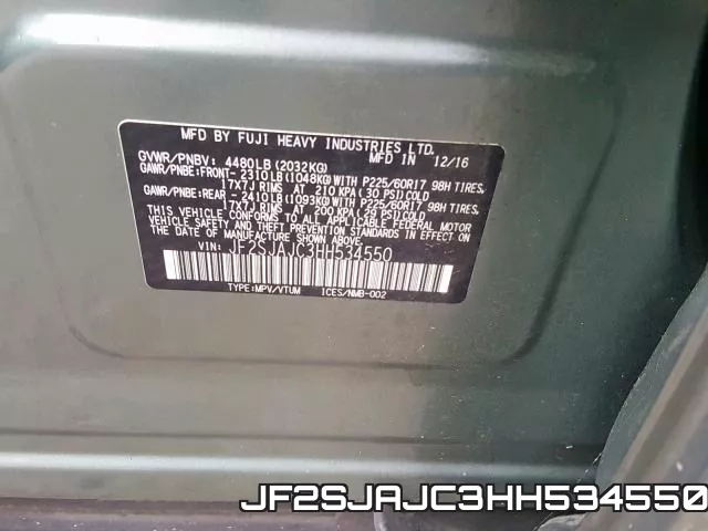 JF2SJAJC3HH534550 фото 2