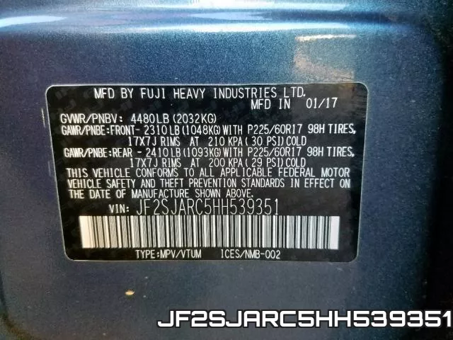 JF2SJARC5HH539351 фото 2