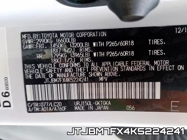 JTJBM7FX4K5224241 фото 2