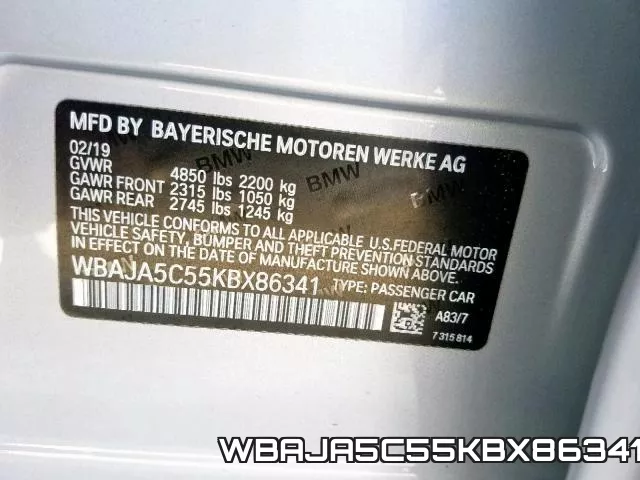 WBAJA5C55KBX86341 фото 2
