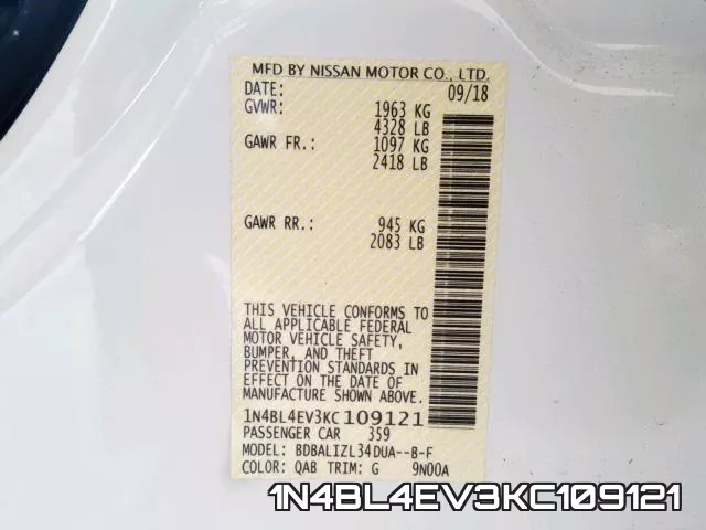1N4BL4EV3KC109121 фото 2