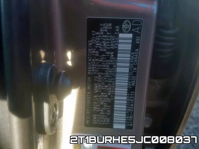 2T1BURHE5JC008037 фото 2