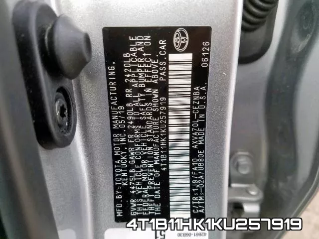4T1B11HK1KU257919 фото 2