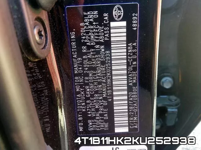 4T1B11HK2KU252938 фото 2